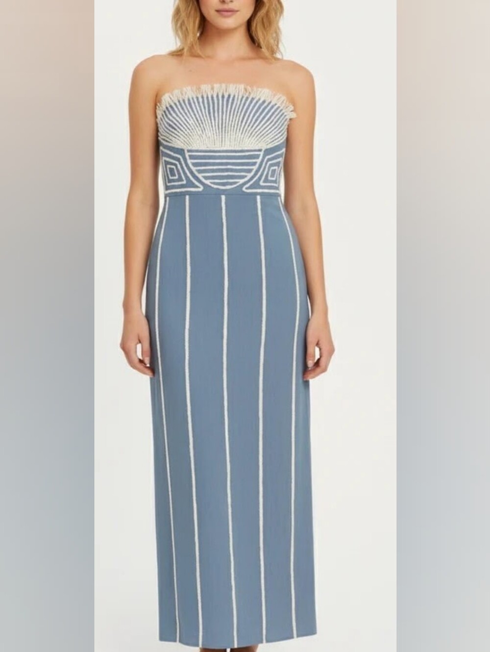 Anna Cate Lylie Coastal Blue Embroidery Stapless Midi Dress